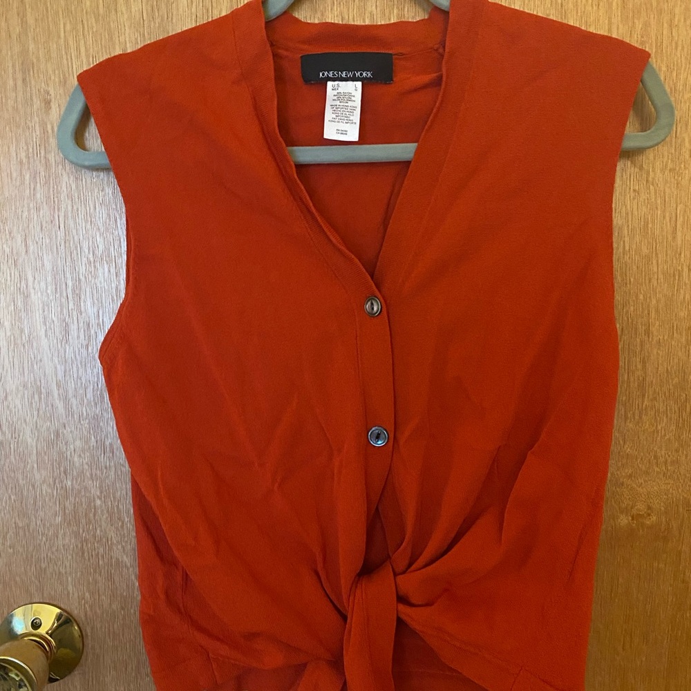 Orange button up/ tie front vest